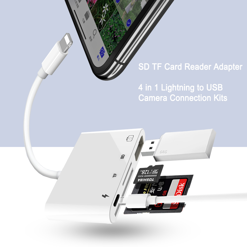 4-in-1 OTG Adapter & Card Reader – Compatible with iPhone 3