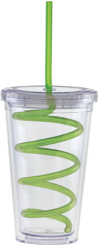 Carnival Cups-Color Curly Straw, Clear Lid 18