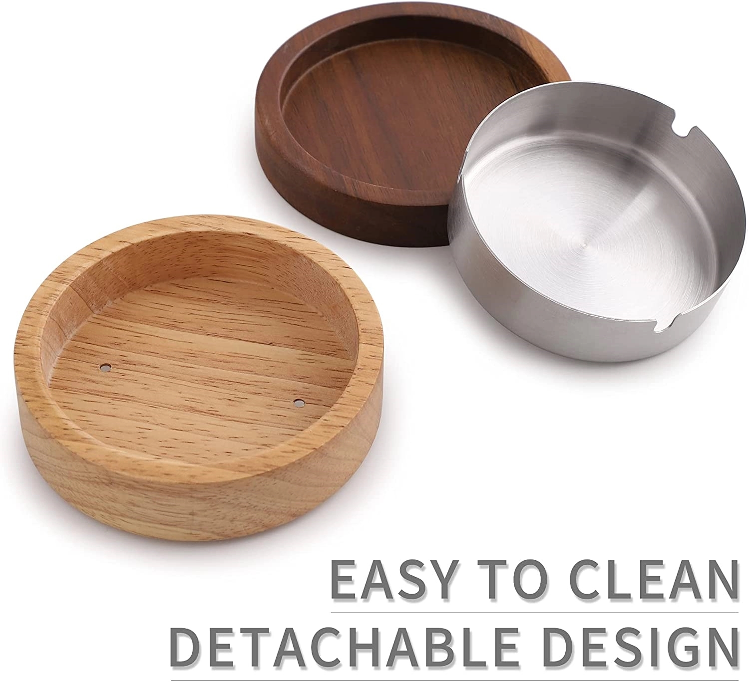Wooden Ashtray With Lid For Smokers Stainless Steel Liner 4