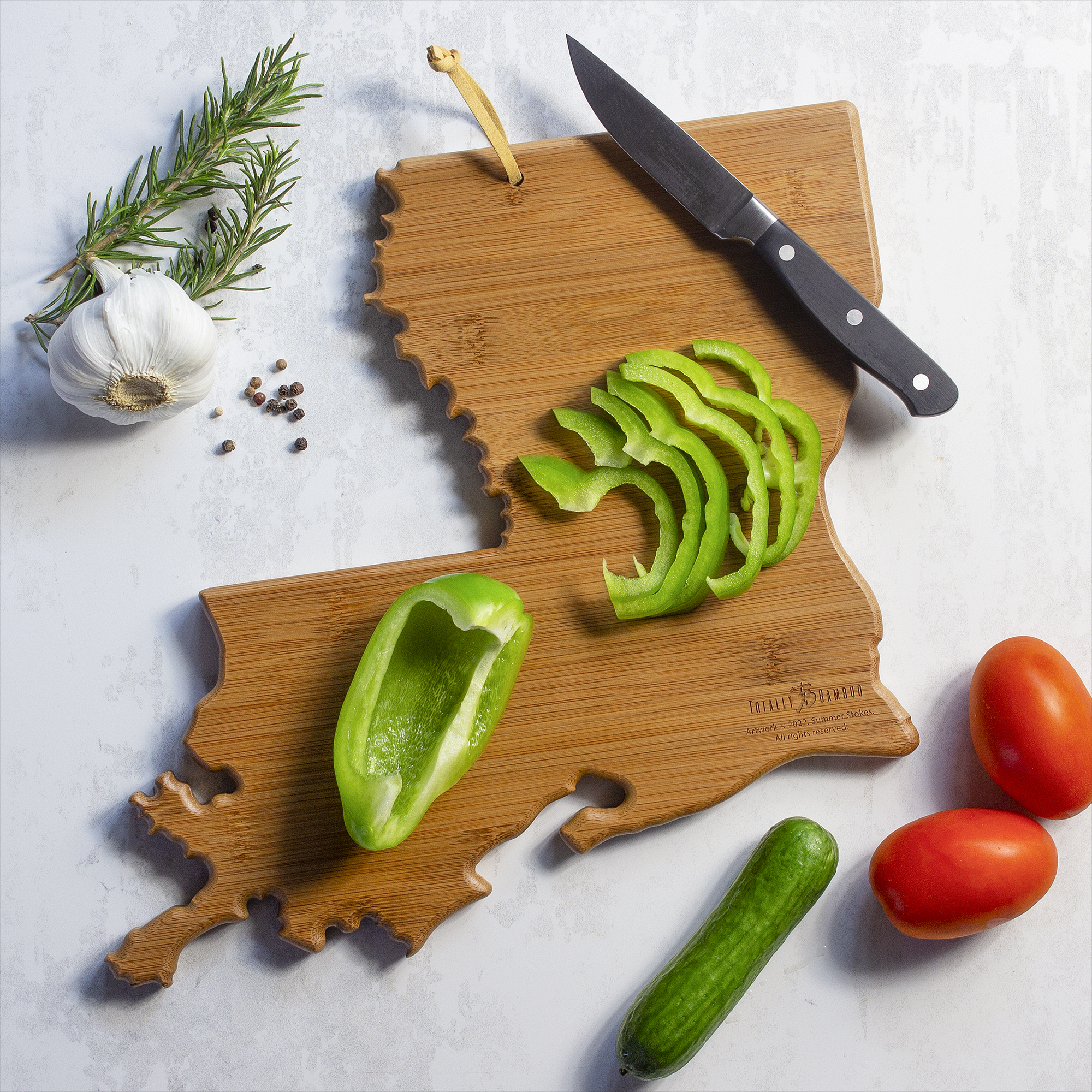 Louisiana State Shaped Serving and Cutting Board with Artwork by Summer Stokes 4