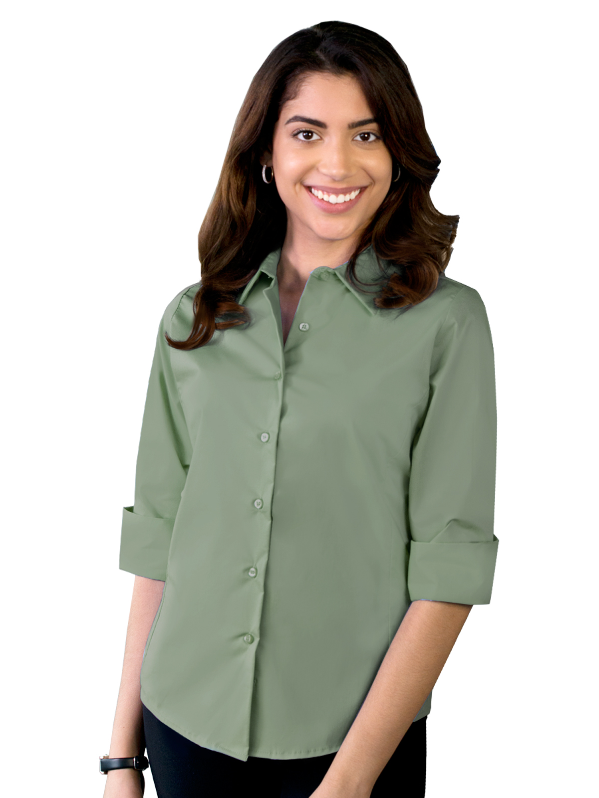 Blue Generation - Women's Pocketless 3/4-Sleeve Stretch Poplin Shirt 14