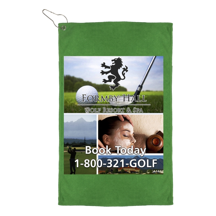 "THE IRON" Recycled RPET 300 GSM Heavy Duty Microfiber Golf Towel with Metal Grommet and Clip - 12" 4