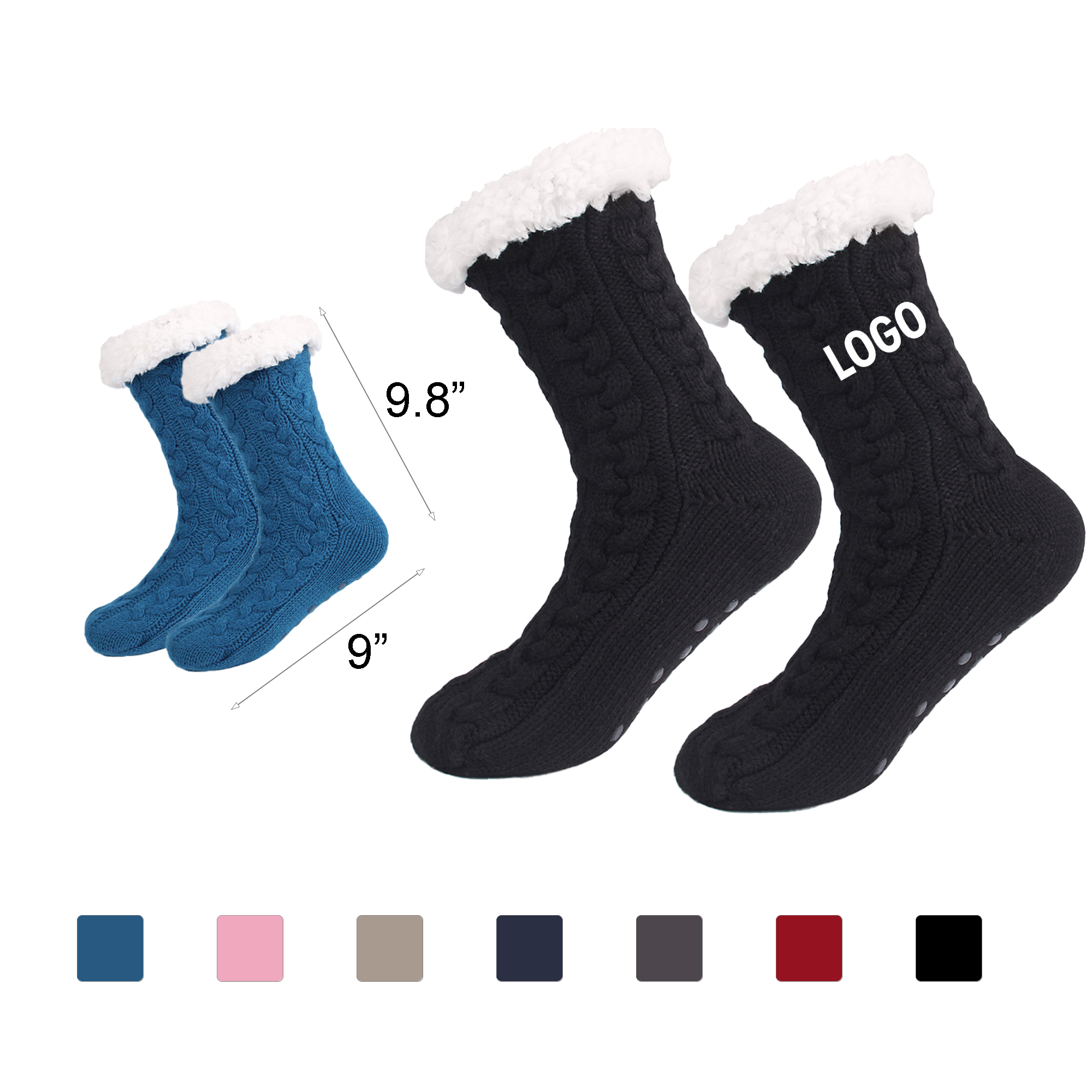 Cable Knit Indoor Socks with Fleece Lining 2