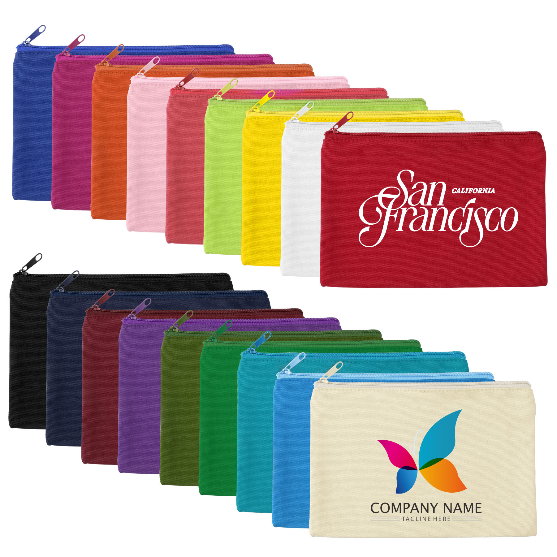 9" X 6" Cotton Canvas Zippered Pouch For Cosmetics, Toiletries & Tech Accessories 34