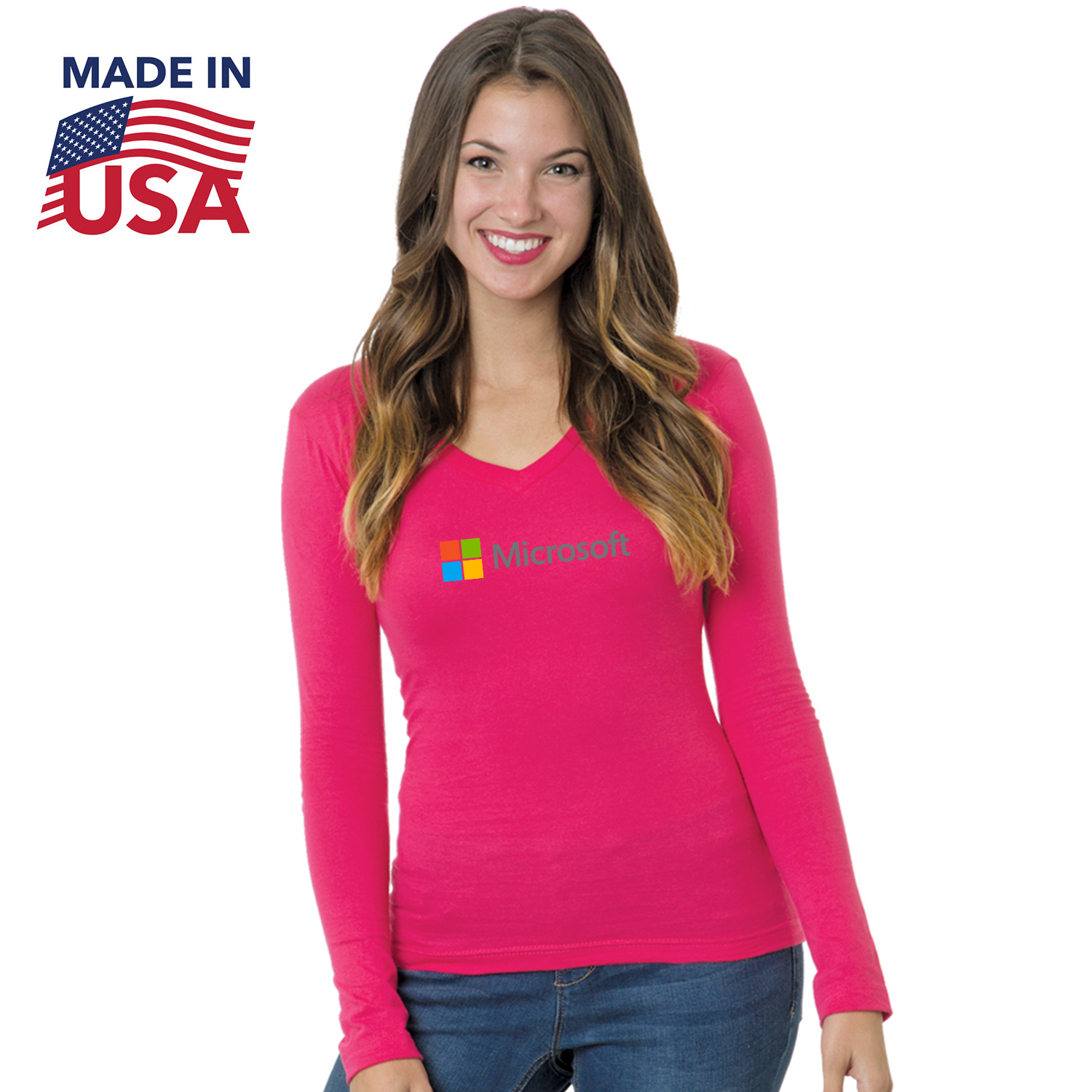 USA-Made Junior Long Sleeve Deep V-Neck 1