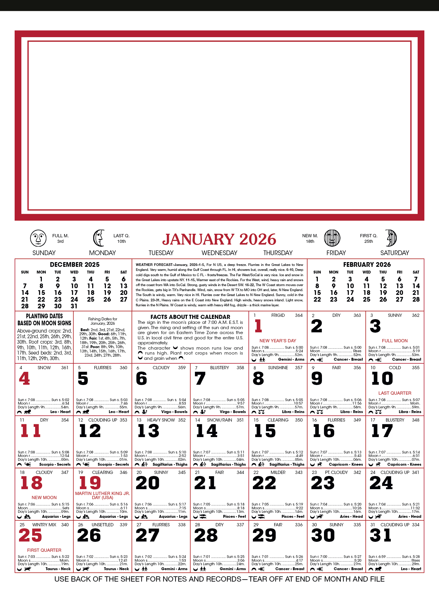 Skinner & Kennedy™ 12-Sheet Almanac Calendar