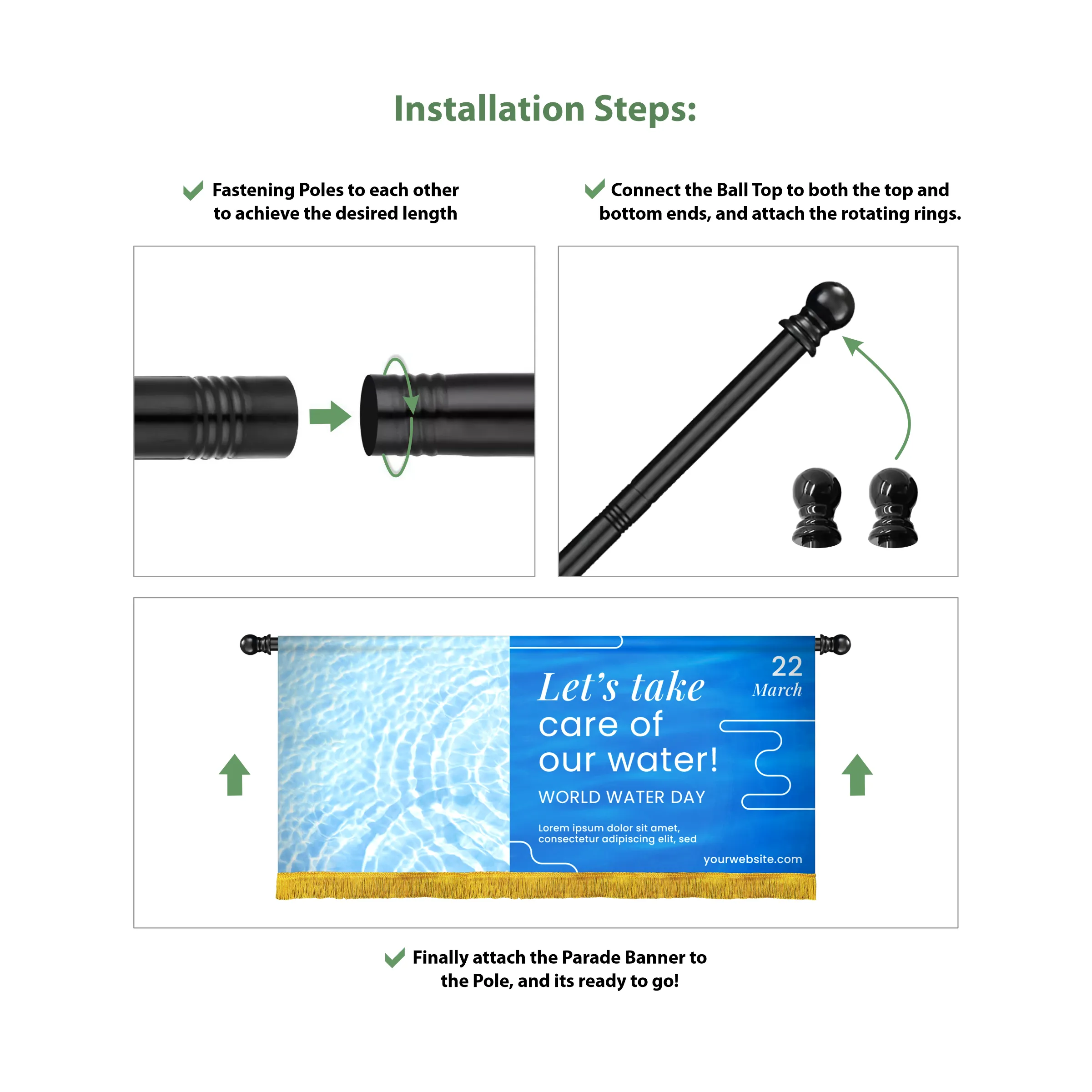 8' Flagpole with Ball Top Crown on both ends 6