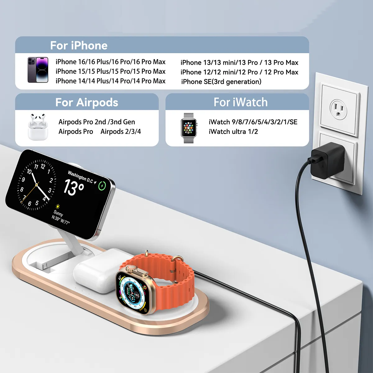 Foldable Magnetic 3 In 1 Wireless Charging Dock 4