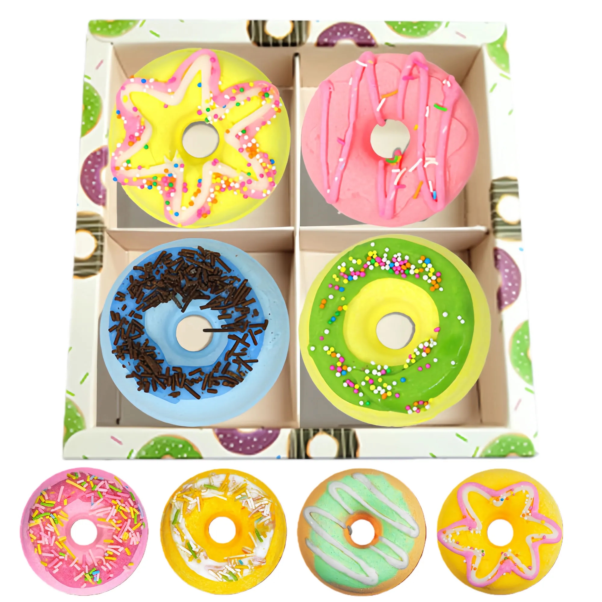 Colorful Donut Shaped Bath Bomb Gift Set Four Pack 4