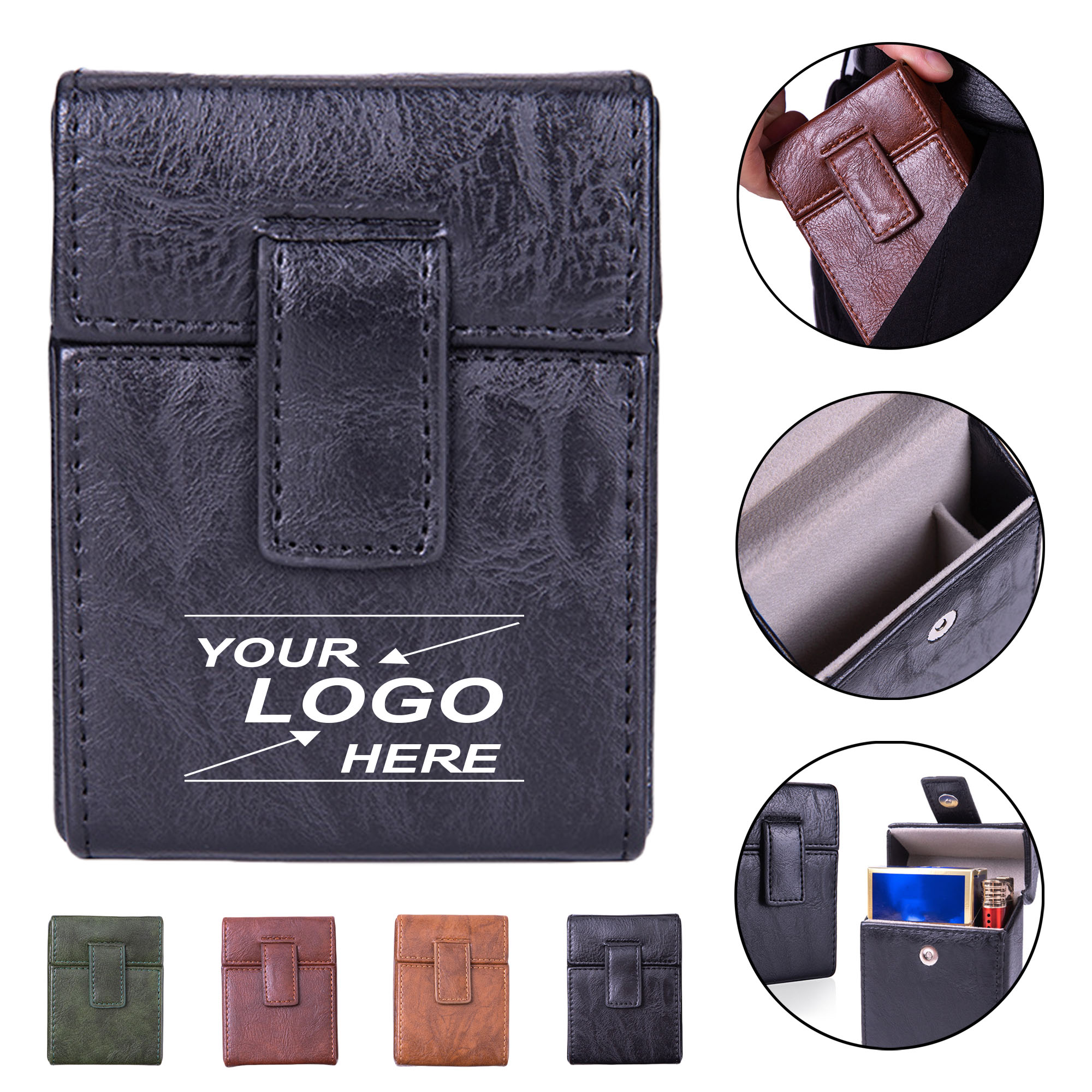 20-Capacity Portable PU Leather Cigarette Case with Lighter Slot 4