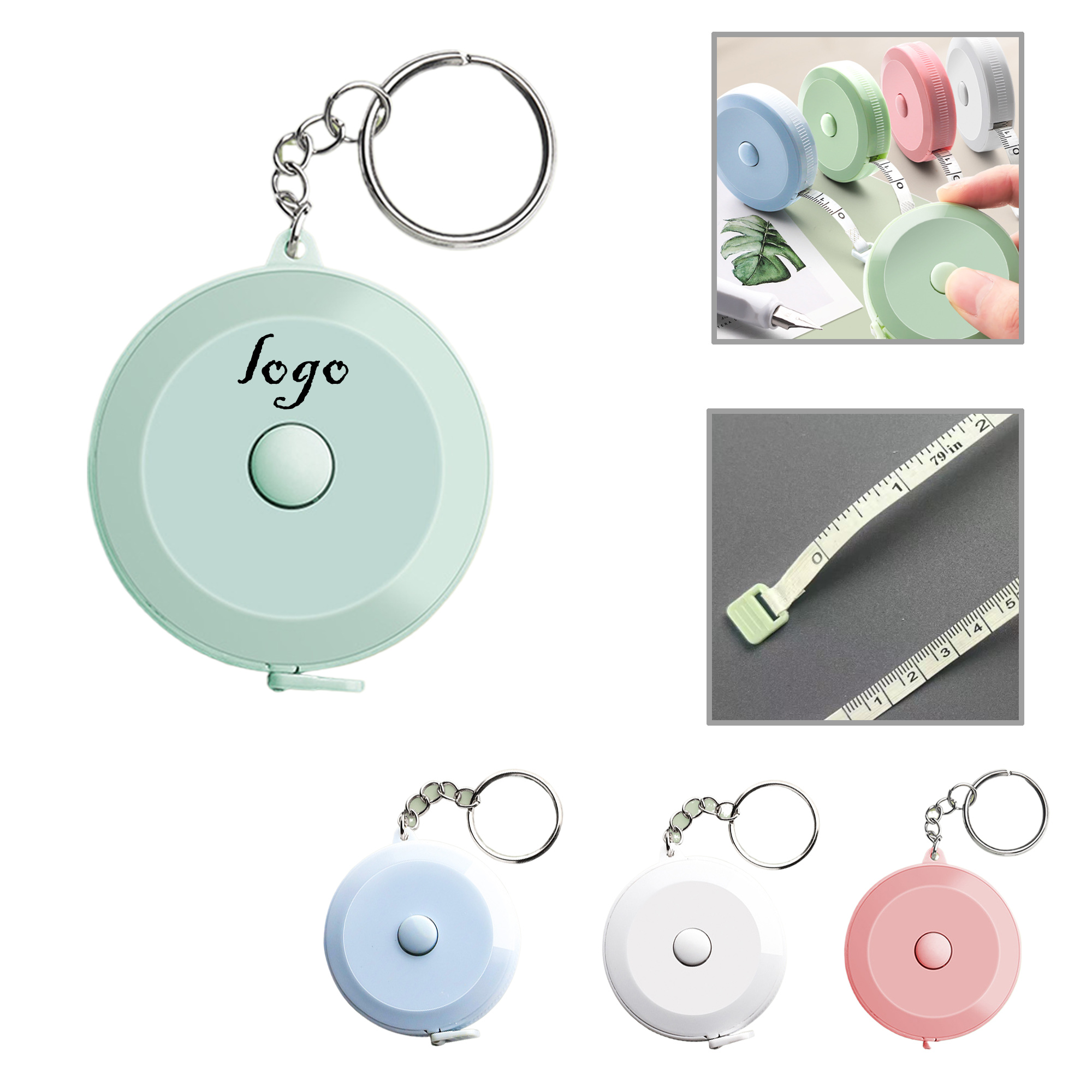 MOQ50 66ft Round PVC Keychain Tape Measure Pack 3