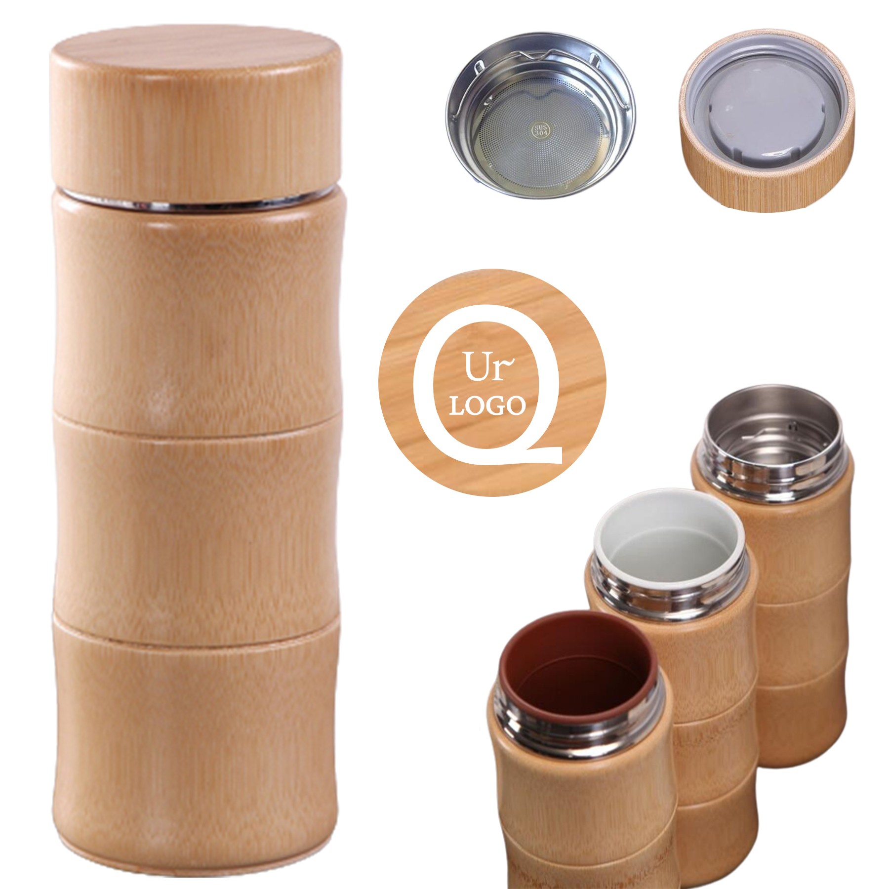 15Oz Bamboo Stainless Steel Straight Cup