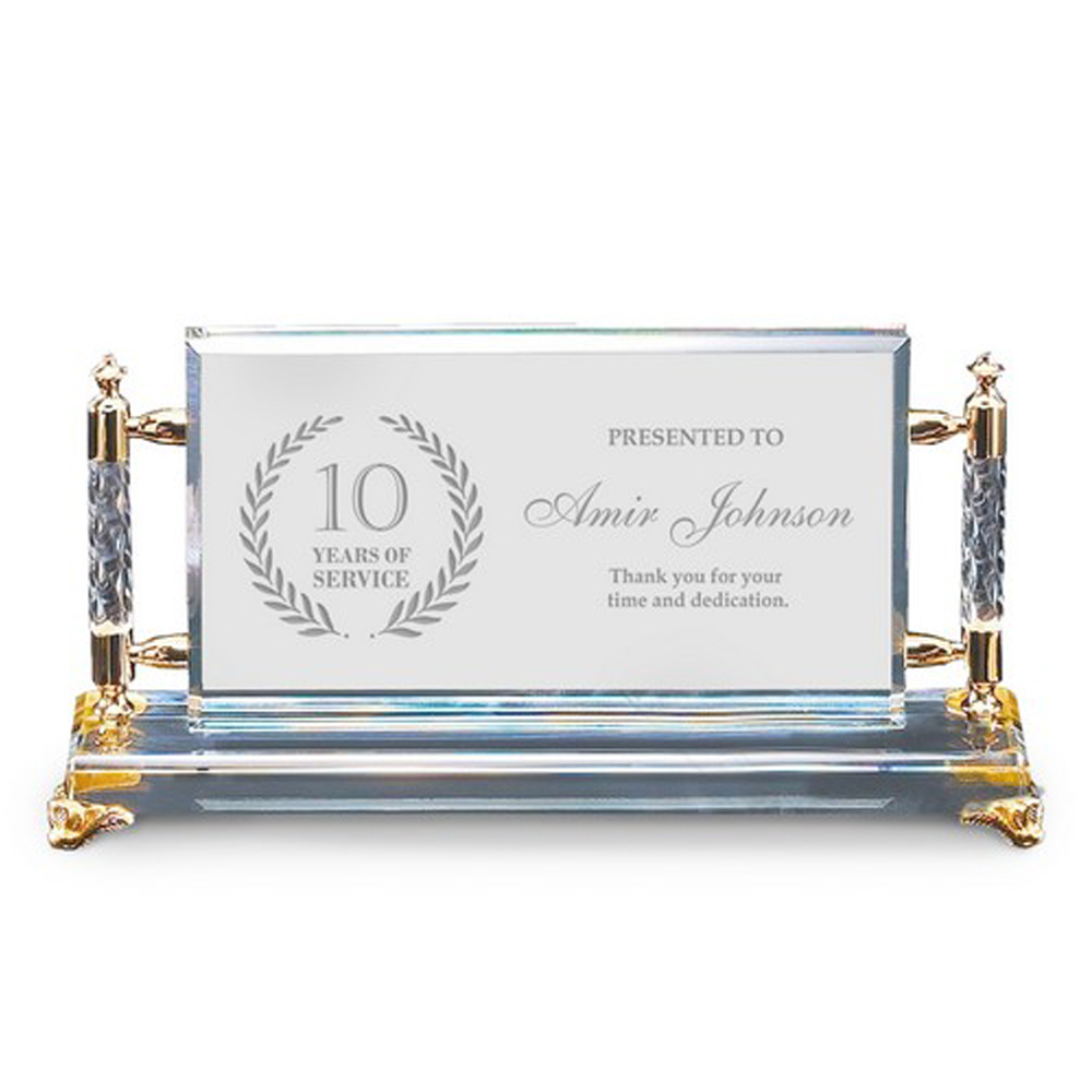 Crystal DesktopRectangle Award withGold Accents 3