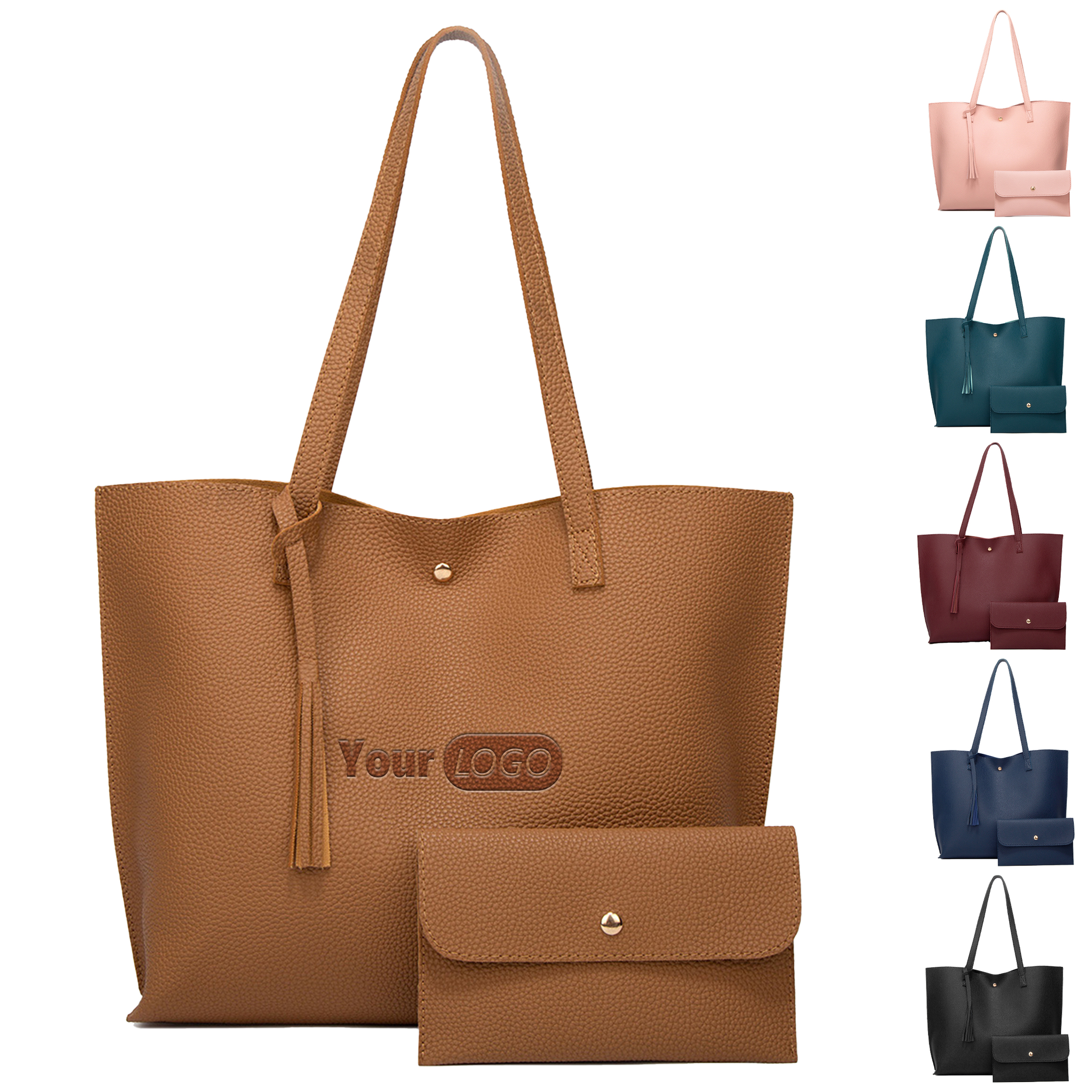 Pu Solid Color Large Capacity Tassel Tote Bag 8