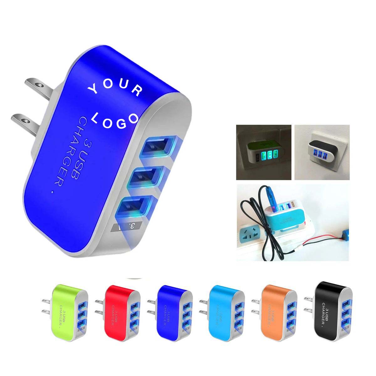 LED USB Wall Charger with Three Charging Ports 1