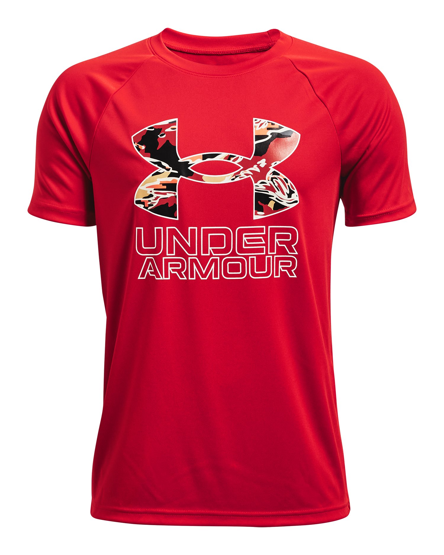 UA Tech Hybrid Print Fill Boys' Short Sleeve 14