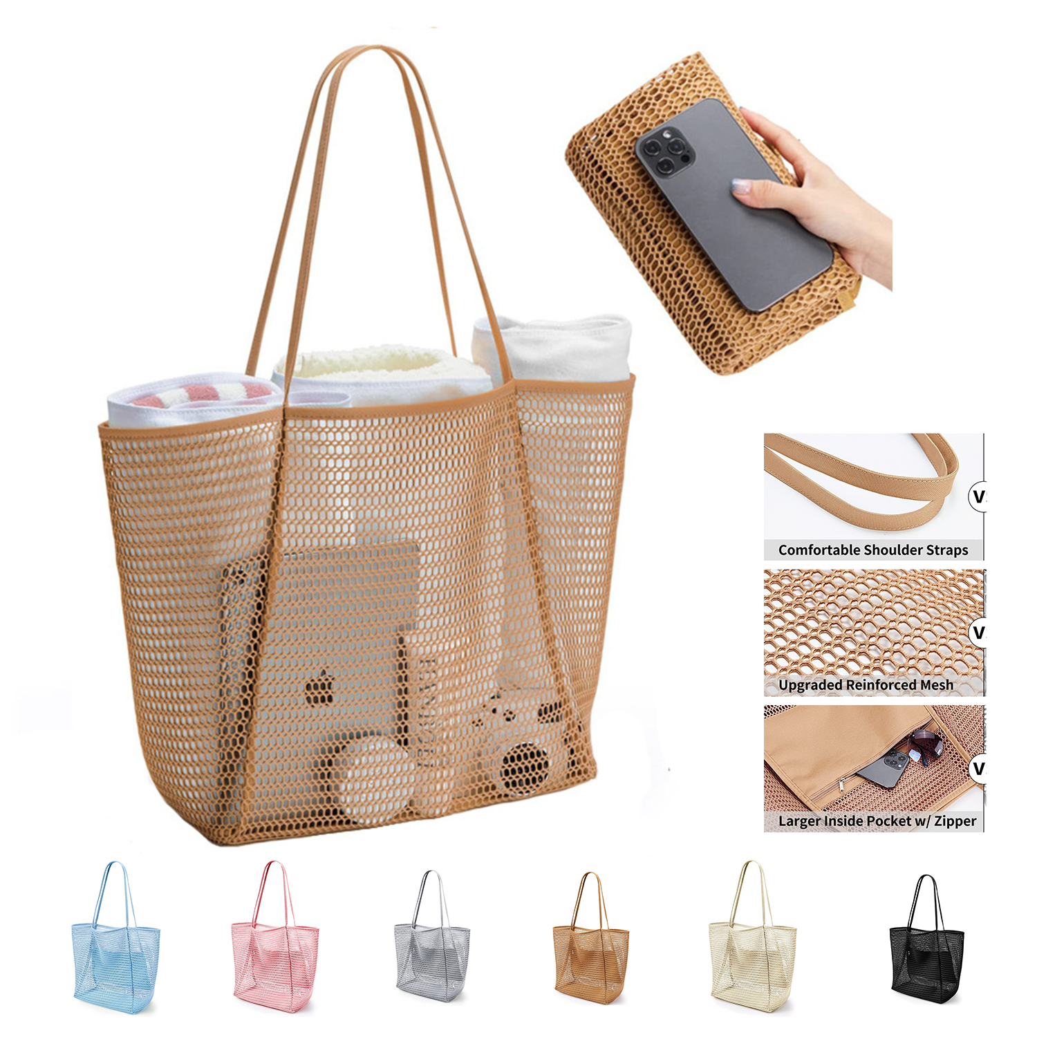 Reusable Mesh Beach Tote Bags, custom tote bag with logo imprint 2