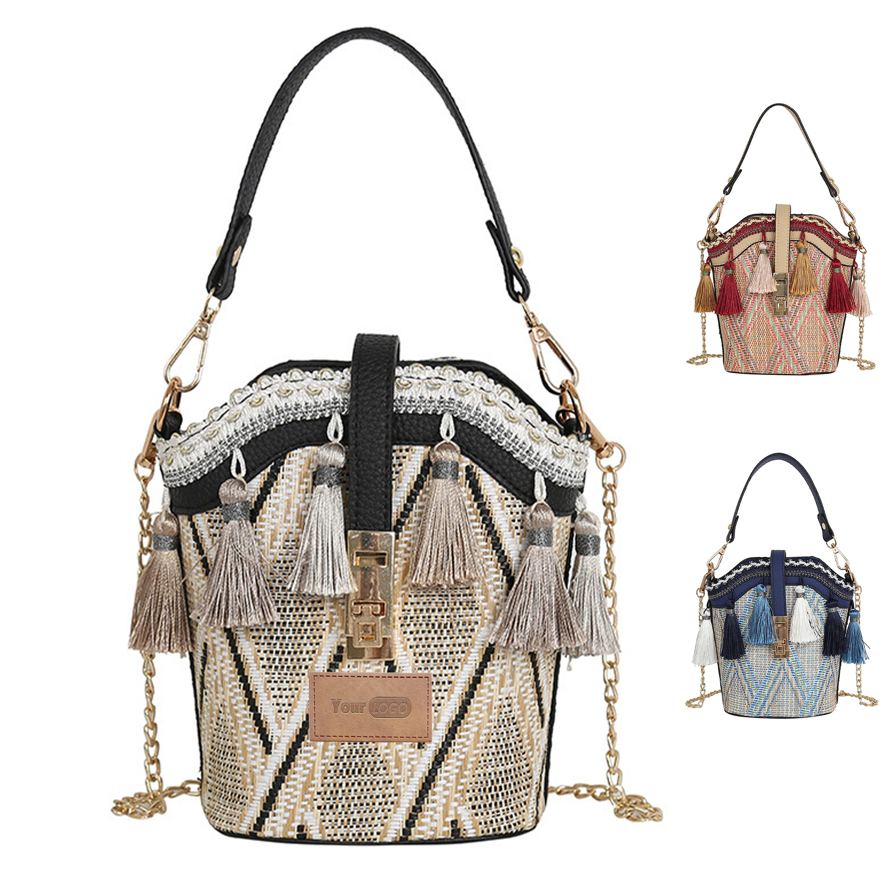 Jute Straw cylindrical shell bucket bag 2