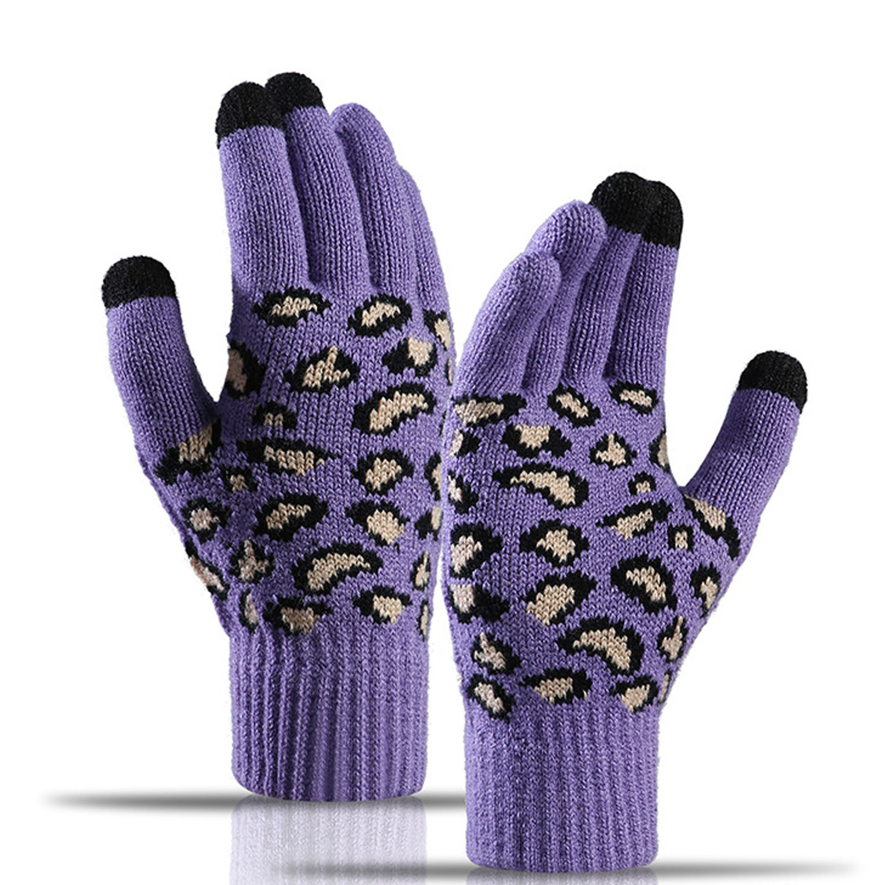 Leopard Jacquard Knit Gloves 7