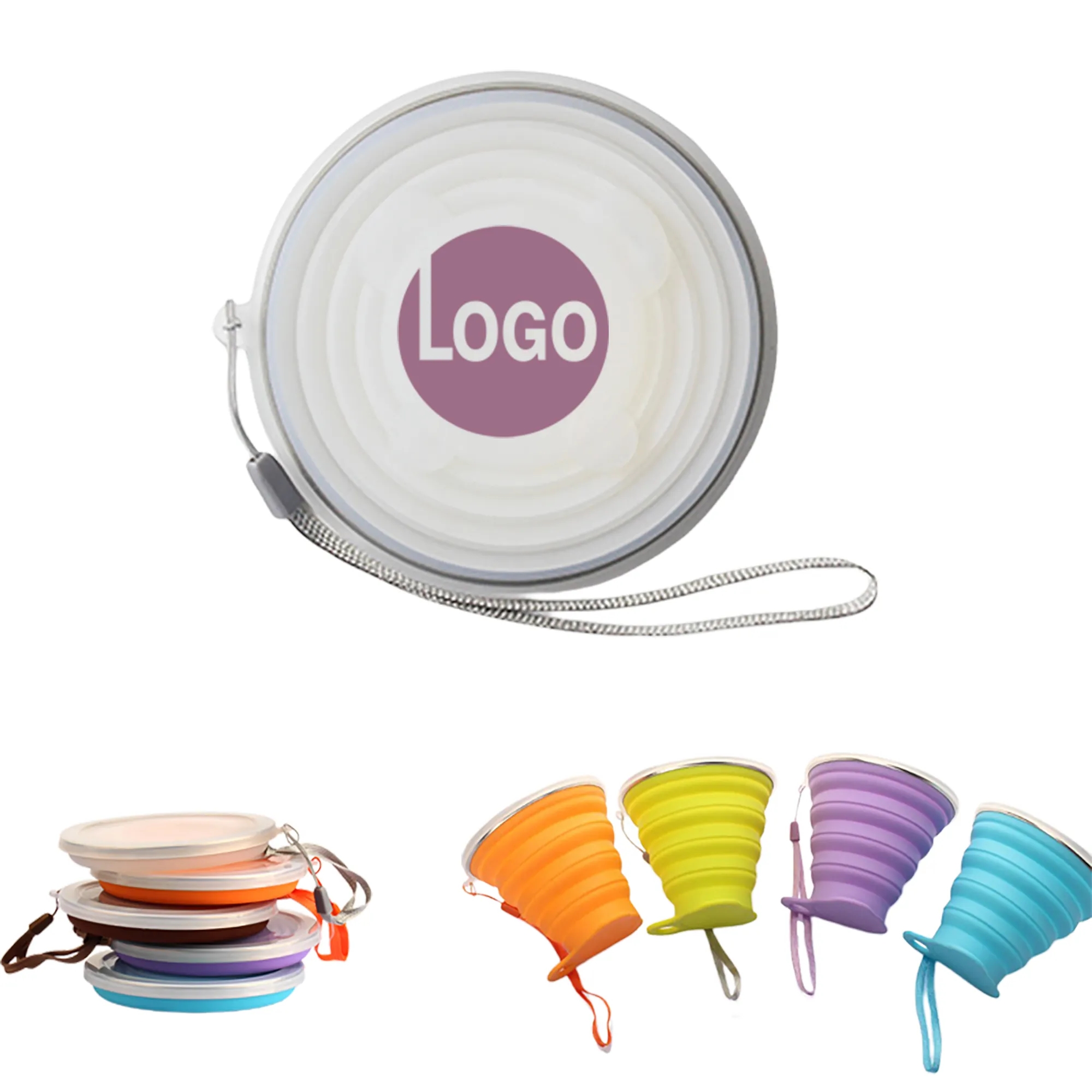 MOQ 30 PCS Silicone Folding Camping Cup with Lids 3