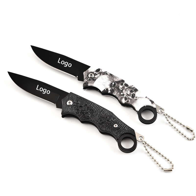 Skull Pattern Stainless Steel Folding Pocket Knife with Key Ring 6