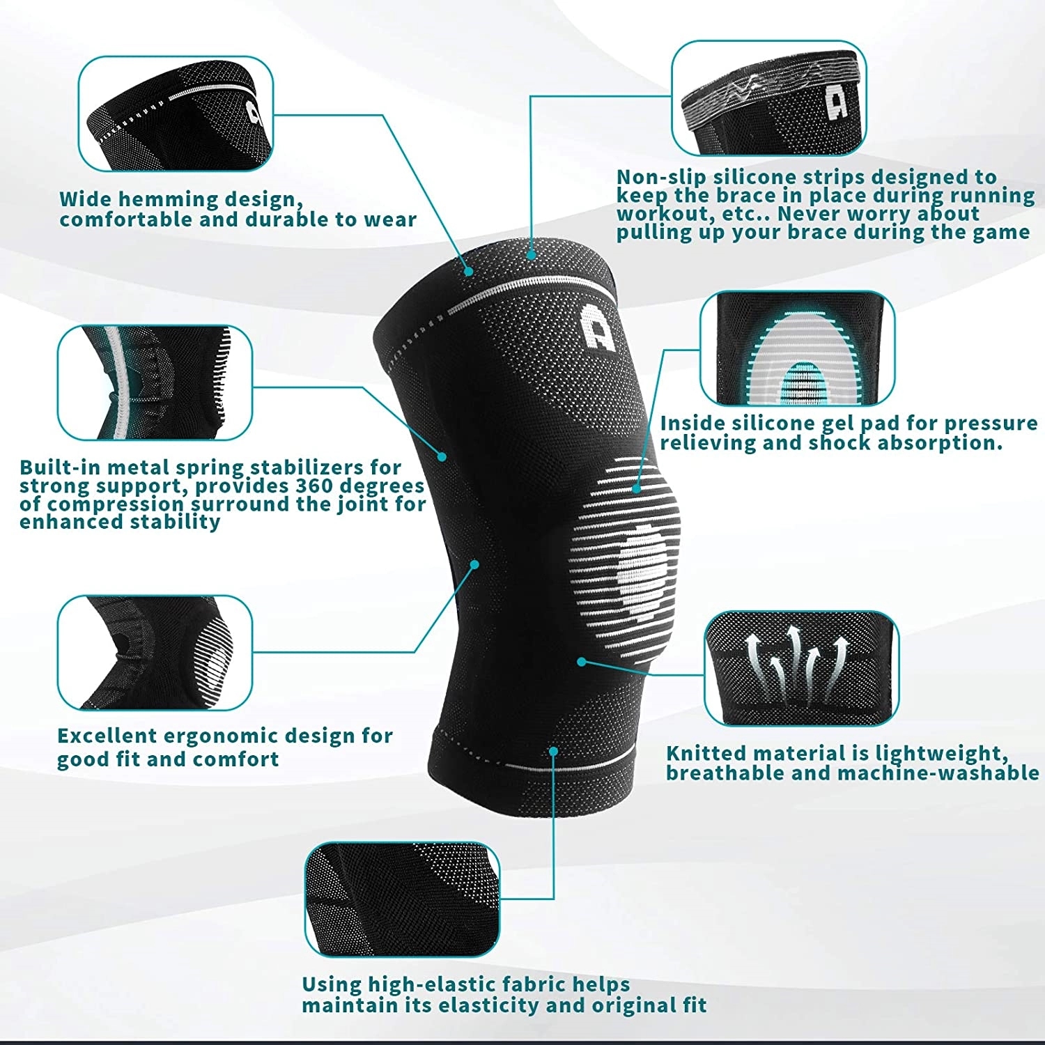 Knee Support Compression Sleeve with Side Stabilizers 3