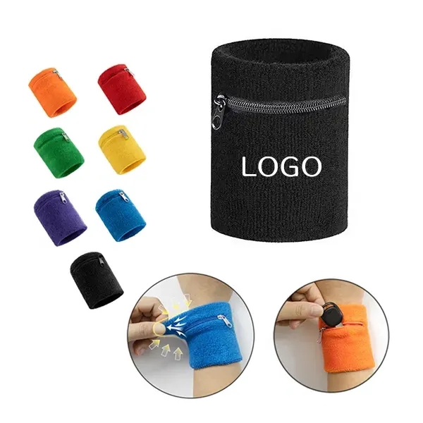 Cotton Zipper-Pocket Sports Wristband 4