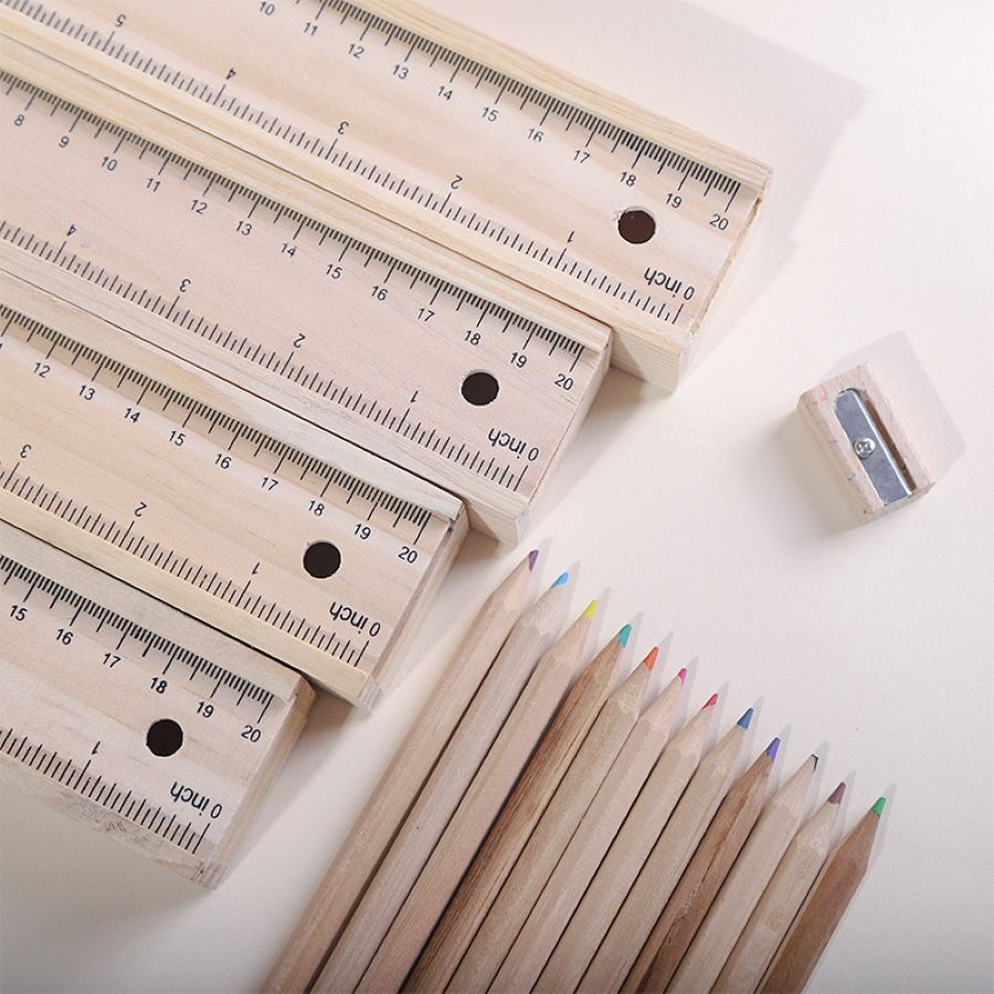 12 Color Pencil Set on Wooden Ruler 2