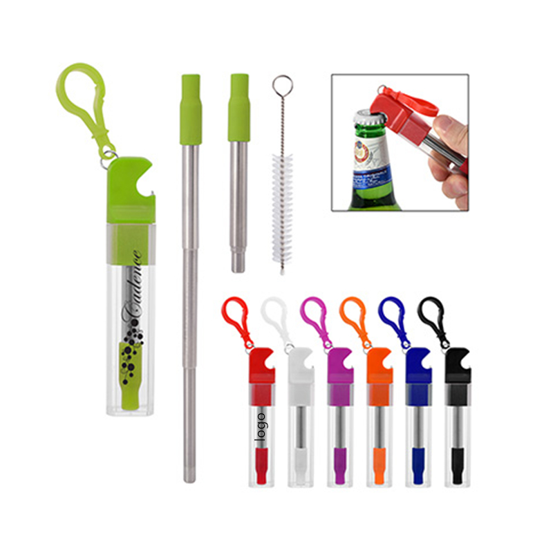 Retractable Stainless Steel Straw Kit With Opener 1