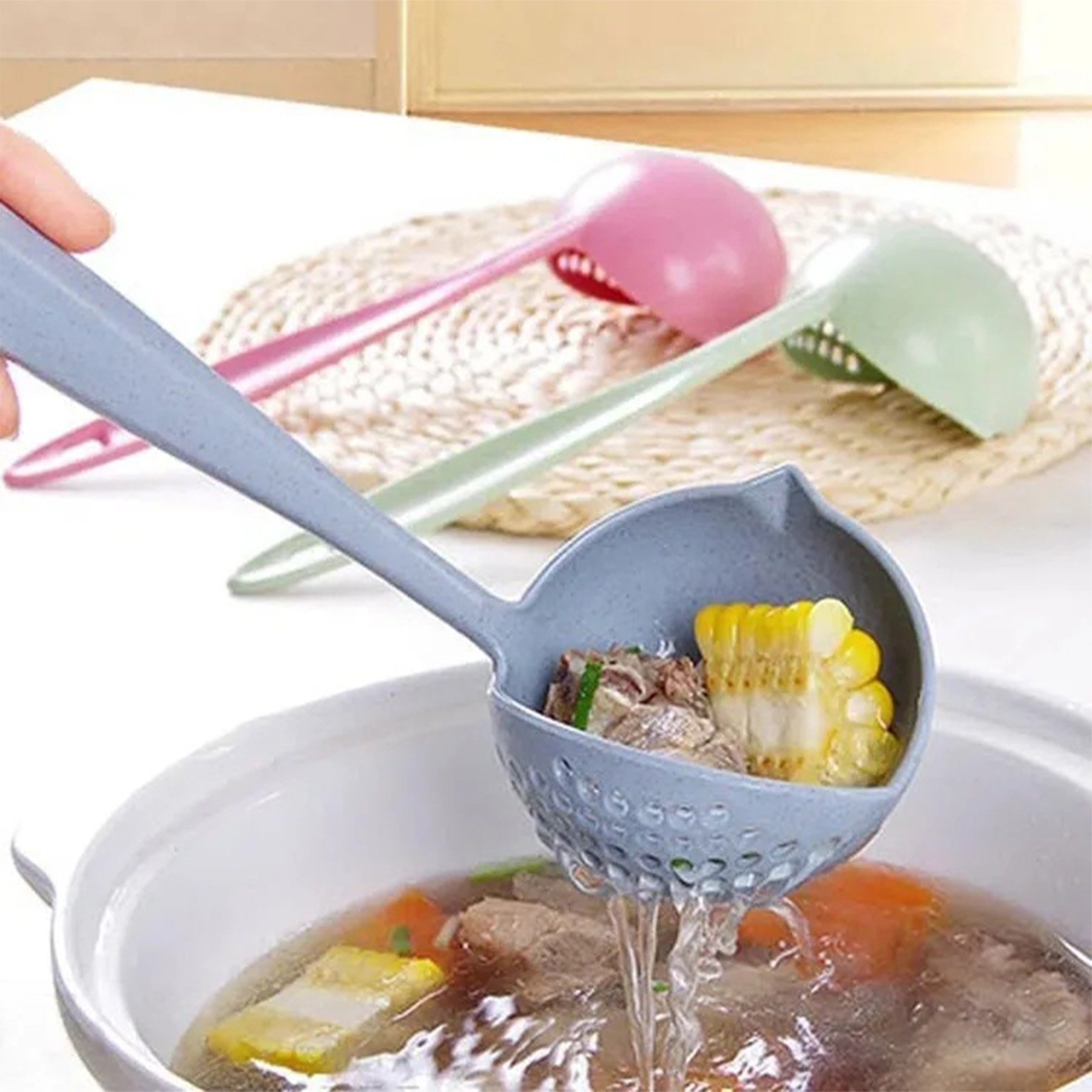 2-in-1 Long-Handled Soup And Strainer Spoon 2