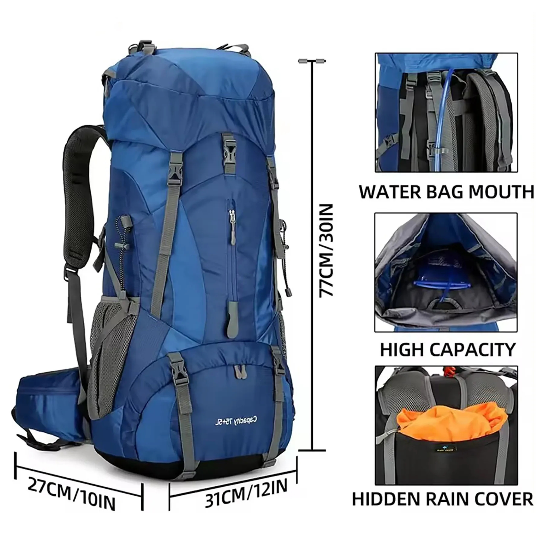 Outdoor Waterproof Camping Backpack with Rain Cover 7