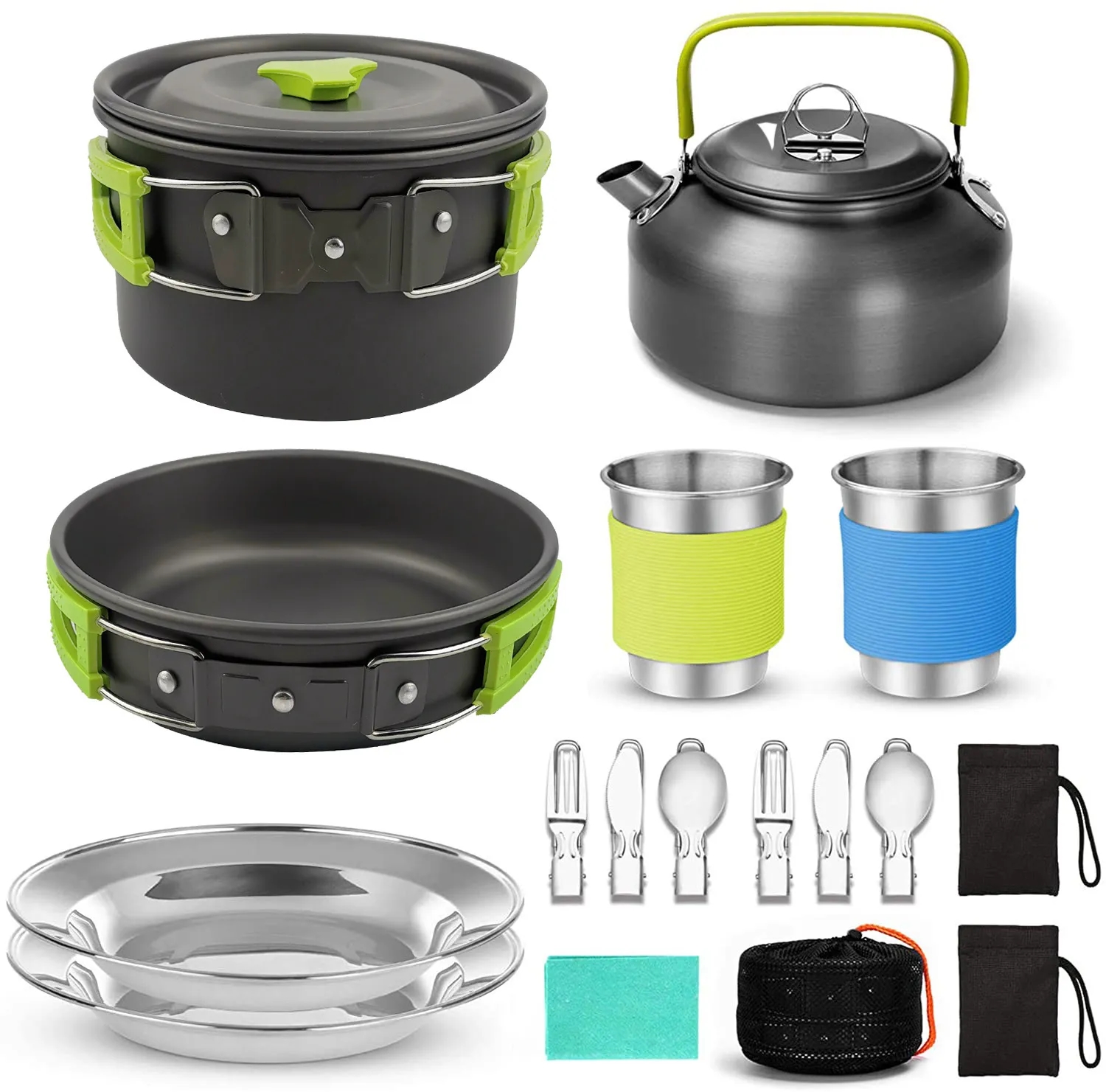 15pcs Camping Cookware Mess Kit 6