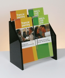 Countertop Brochure Holder Clear w/Black Ends 2-tier 4 pocket for 4x9