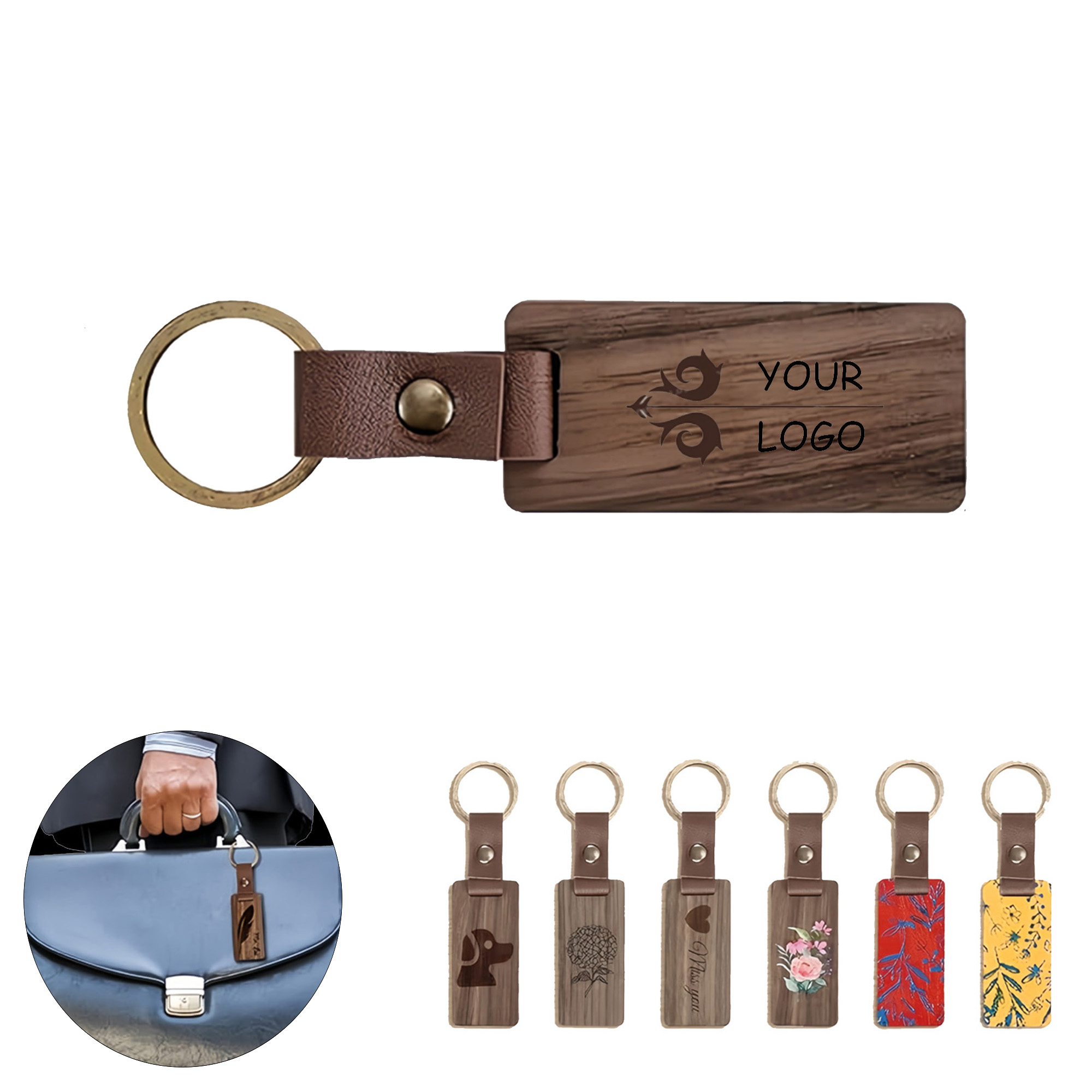 Rectangular Bamboo Keychain 1