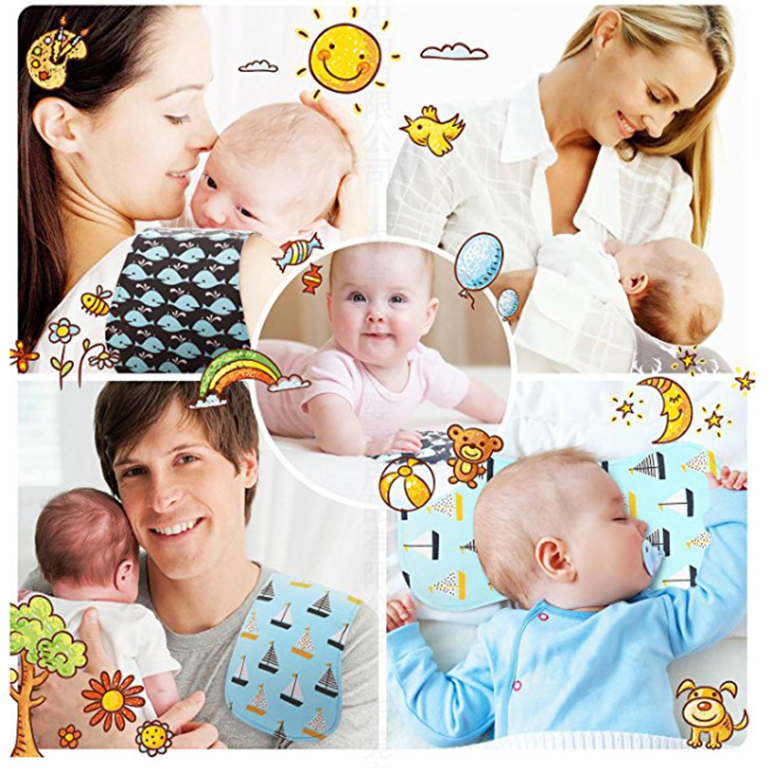 4Pcs Custom Baby Burp Cloths Set 12