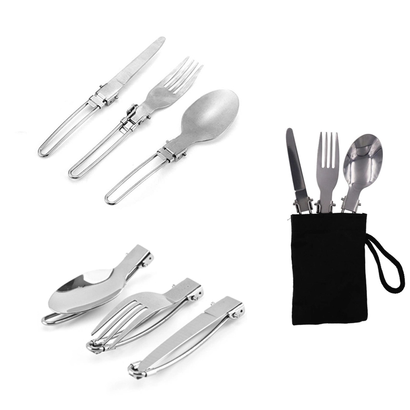 Outdoor Foldable Stainless Steel Fork Knif Scoop Set 2