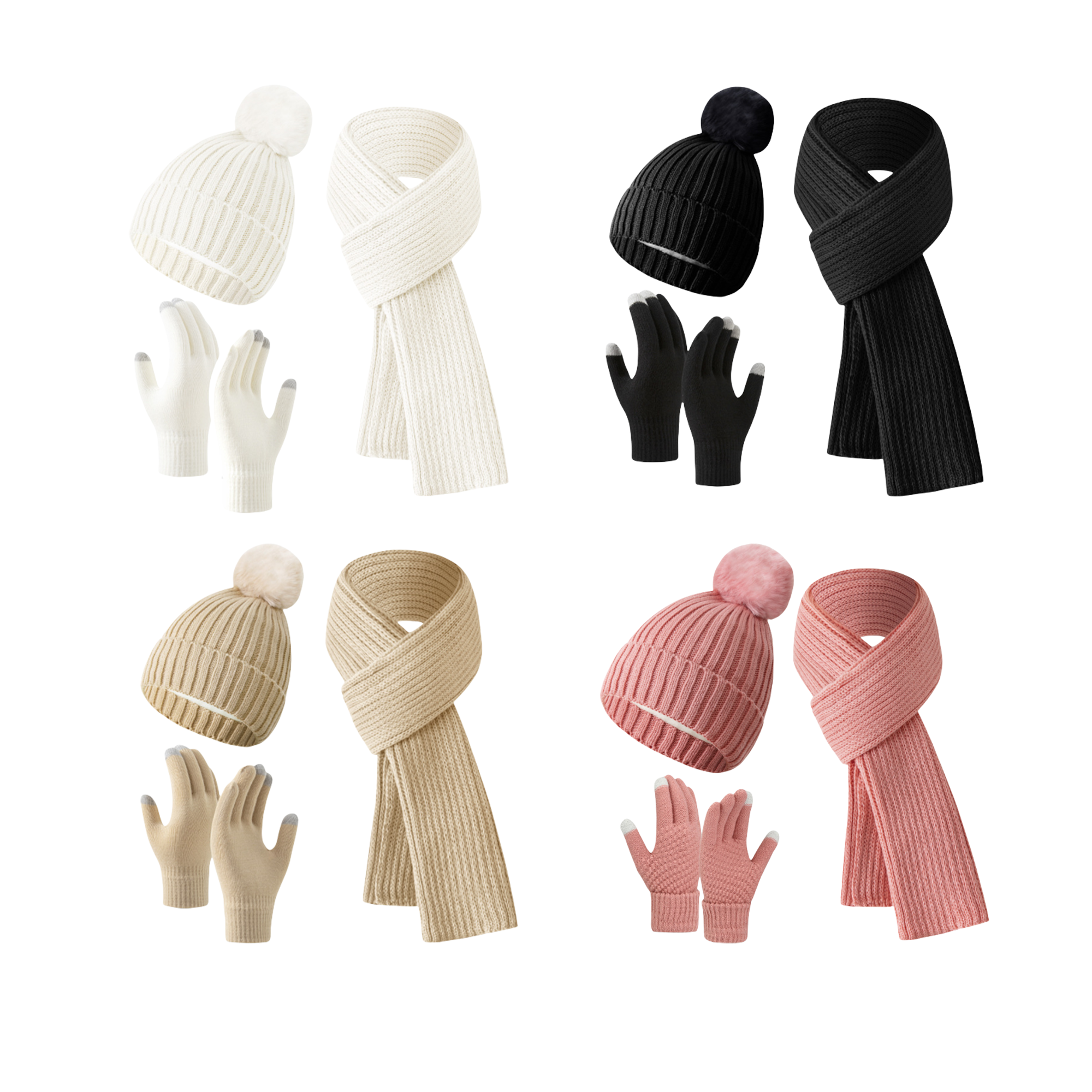 MOQ50 Knitted Hat Scarf Touchscreen Gloves Set 3