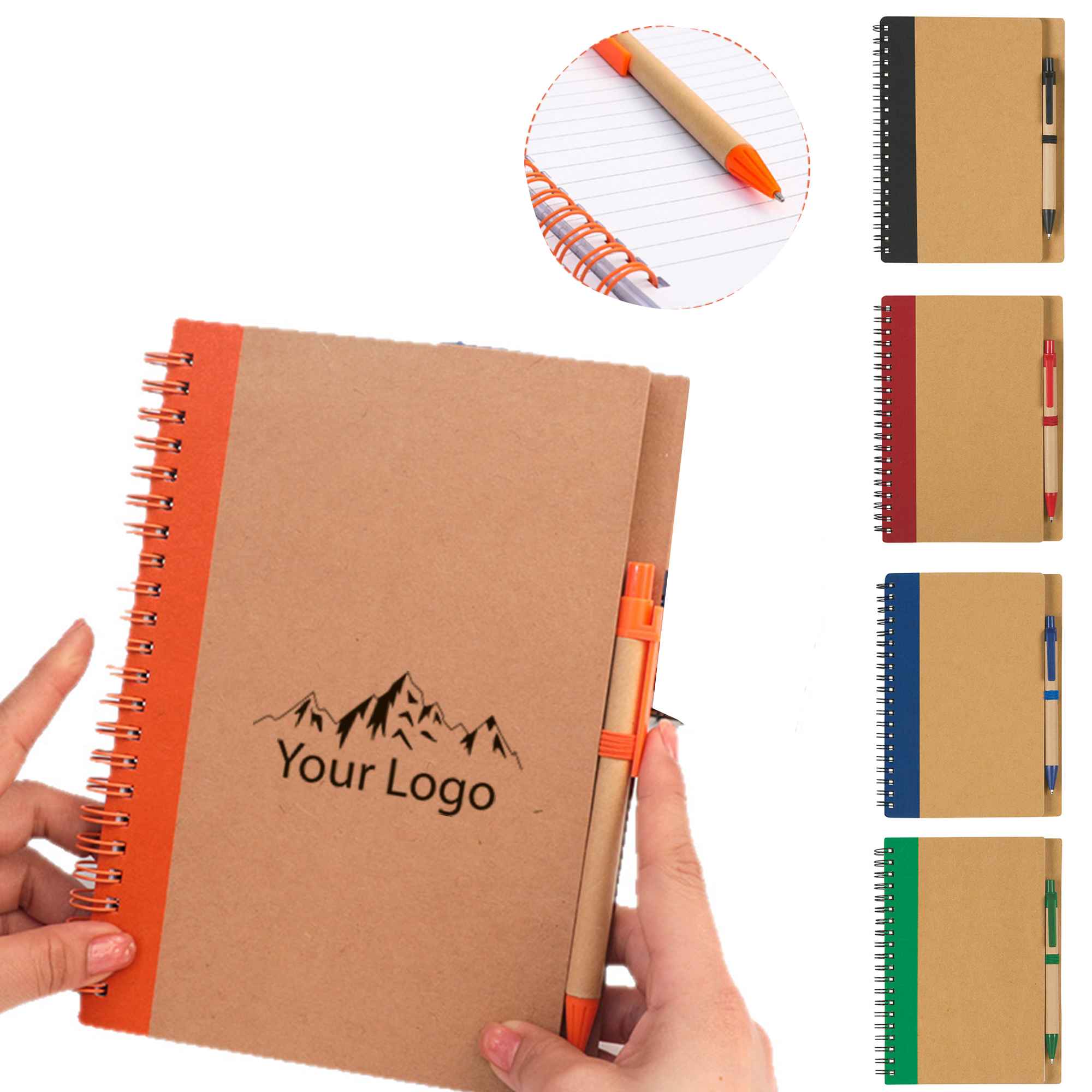 Lined Spiral Kraft Notebook with Pen In Holder 2