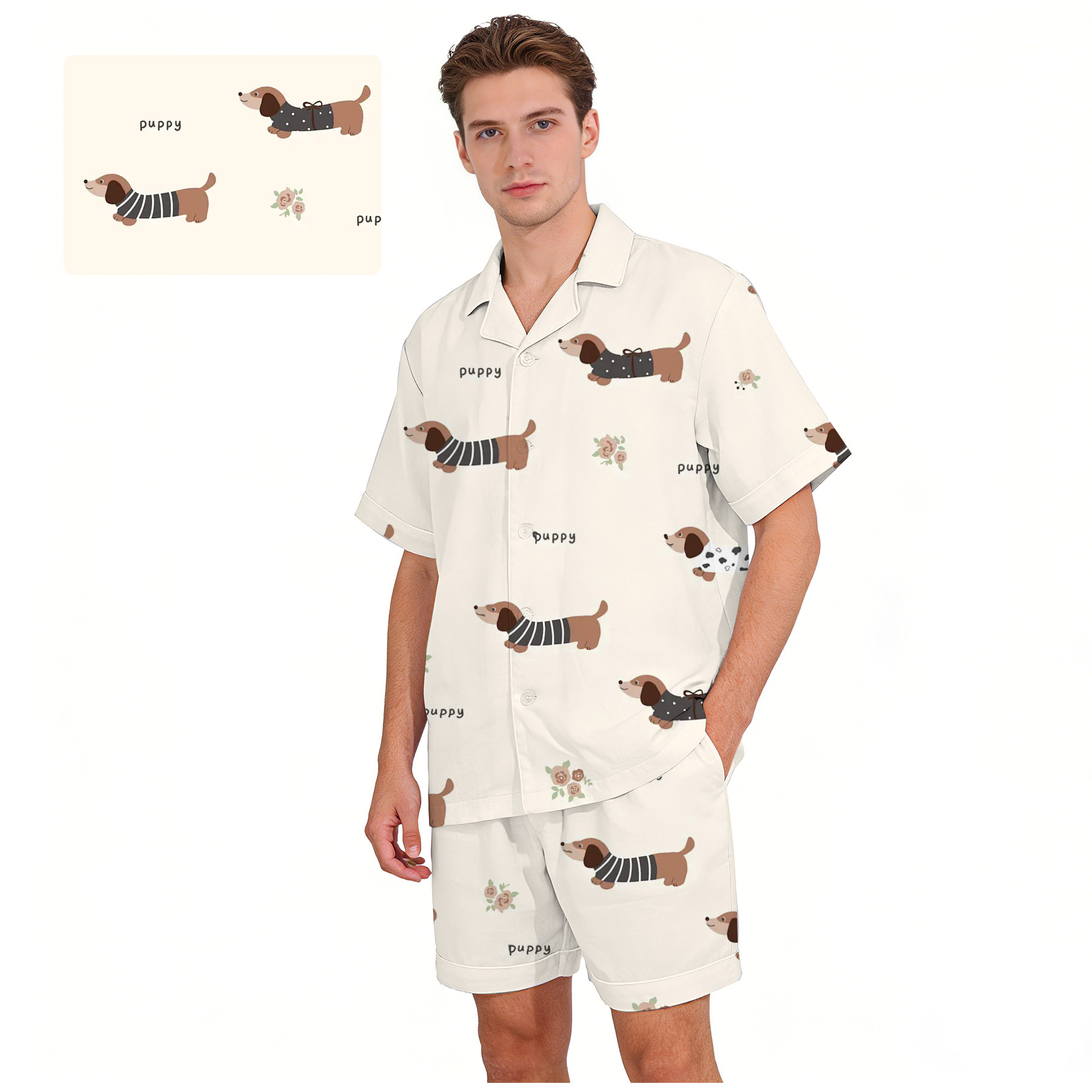 100% Cotton Double-Gauze Short Sleeve Pajamas Set 1