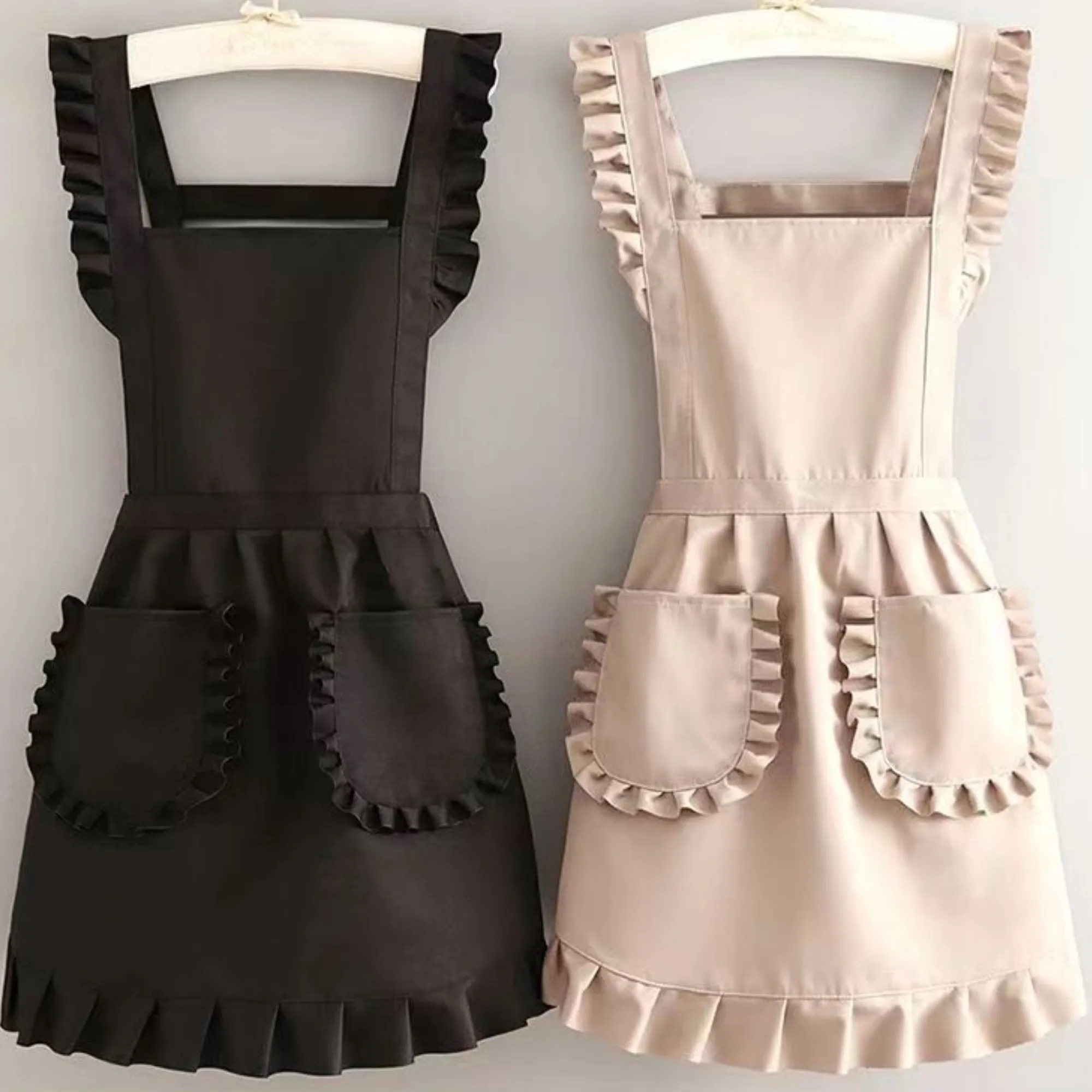 Anti Stain Kitchen Pinafore Frilly Apron With 2 Pocket 5