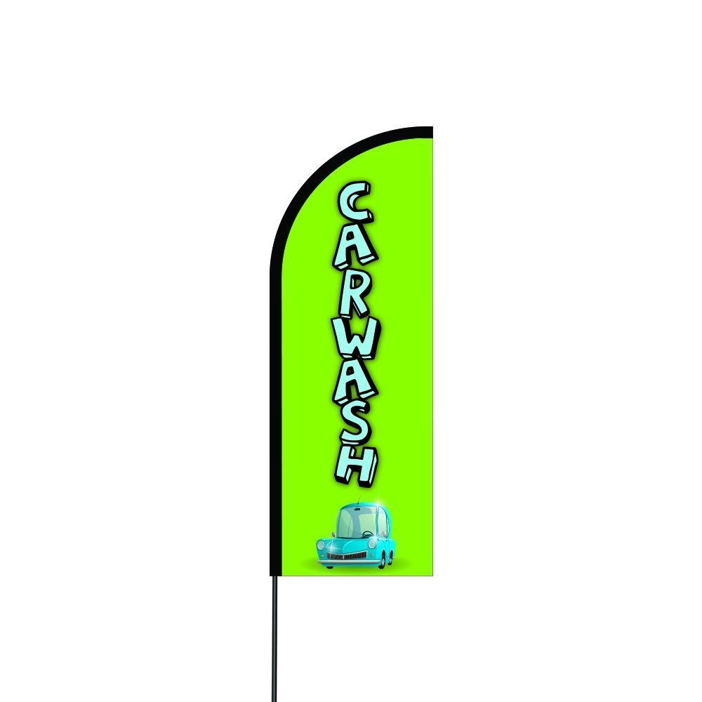 Car Wash Flag Kit 11' Feet Feather Flag Sign Outdoor Banner - Green feather banners 2