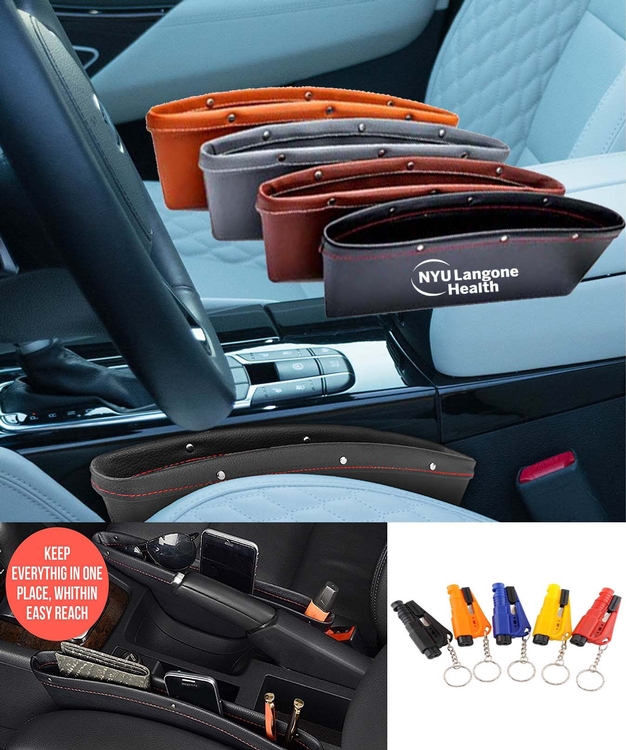 iBank ® Car Hammer, Emergency Seatbelt Cutter, & Whistle Keychain + Leatherette Car Organizer. Free 2