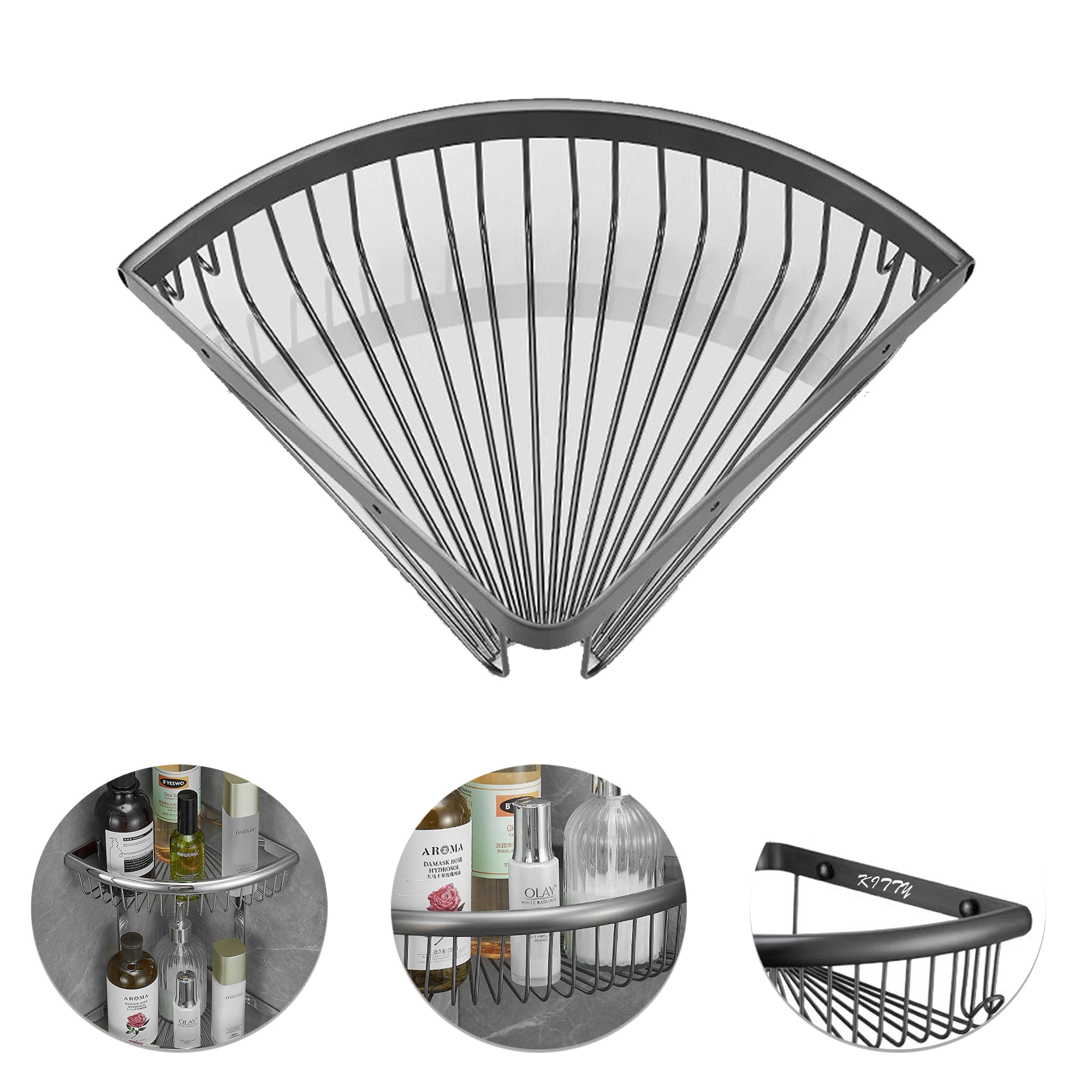 Wall-mounted triangular shelf for bathroom storage