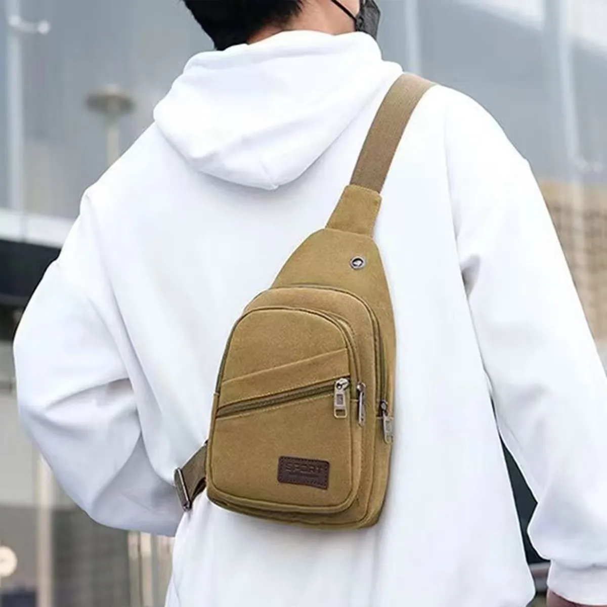 Casual Canvas Crossbody Sling Bag With Earphone Port 6