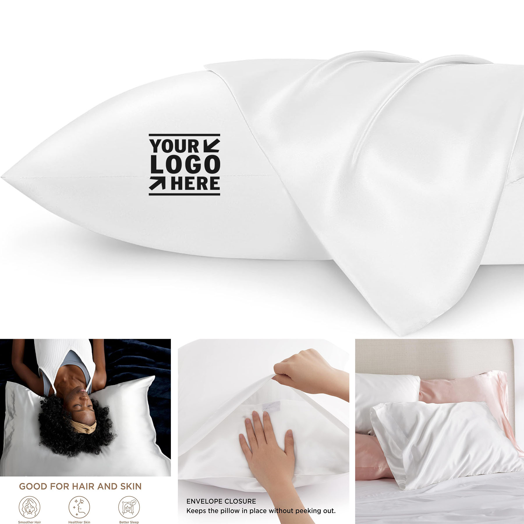Women Men Gift 2 Set 20x26 Inches Satin Silky Pillowcase with Envelope Closure 2