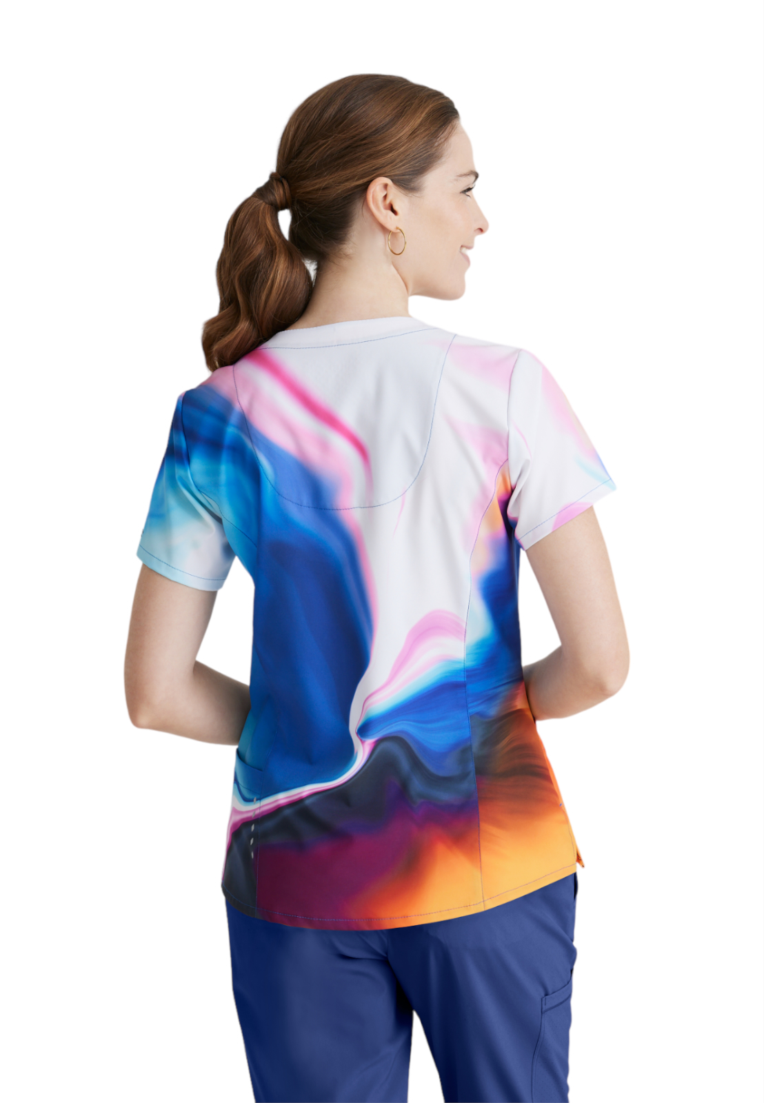 Barco One - Women's Four-Pocket V-Neck Thrive Print Scrub Top 2