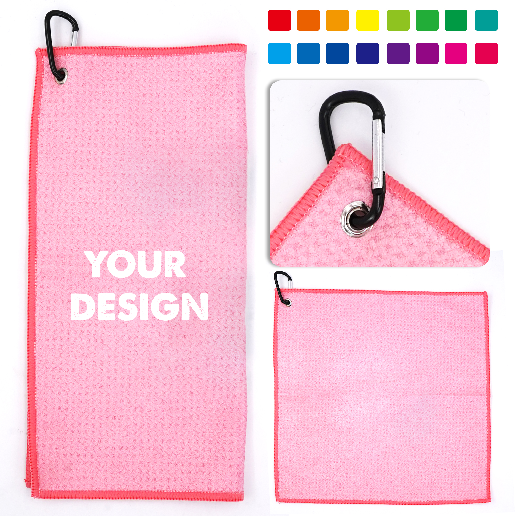 Full Color Sublimation Waffle Golf Towel With Carabiner 2