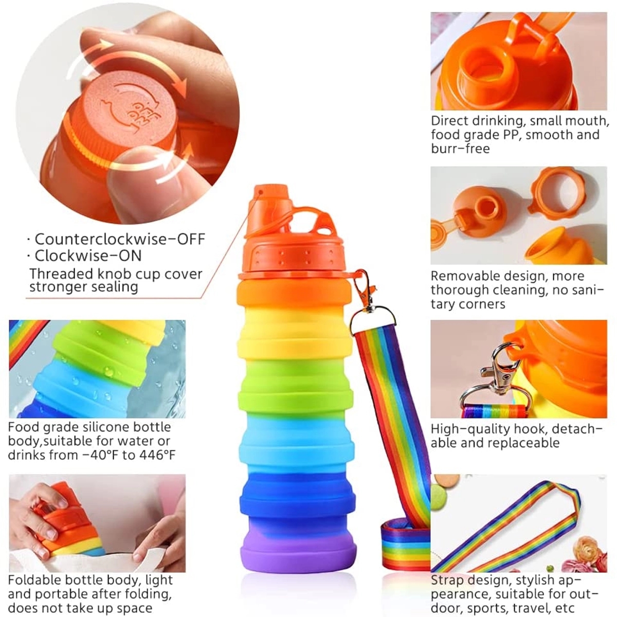 Portable Rainbow Silicone Water Bottle 4