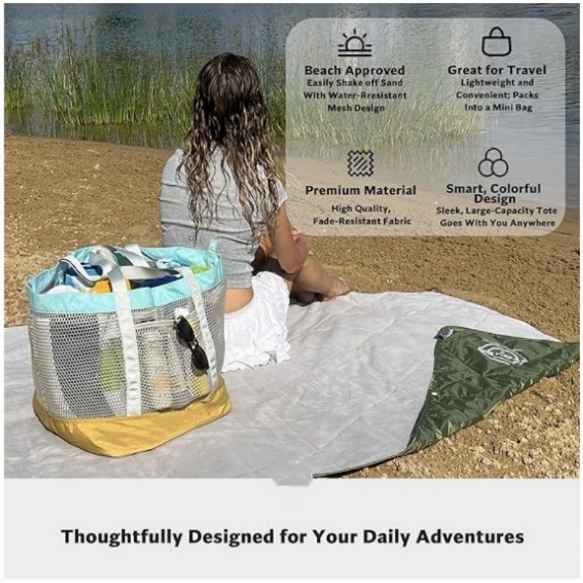 Large Mesh Beach Bag, custom tote bag with logo imprint 6
