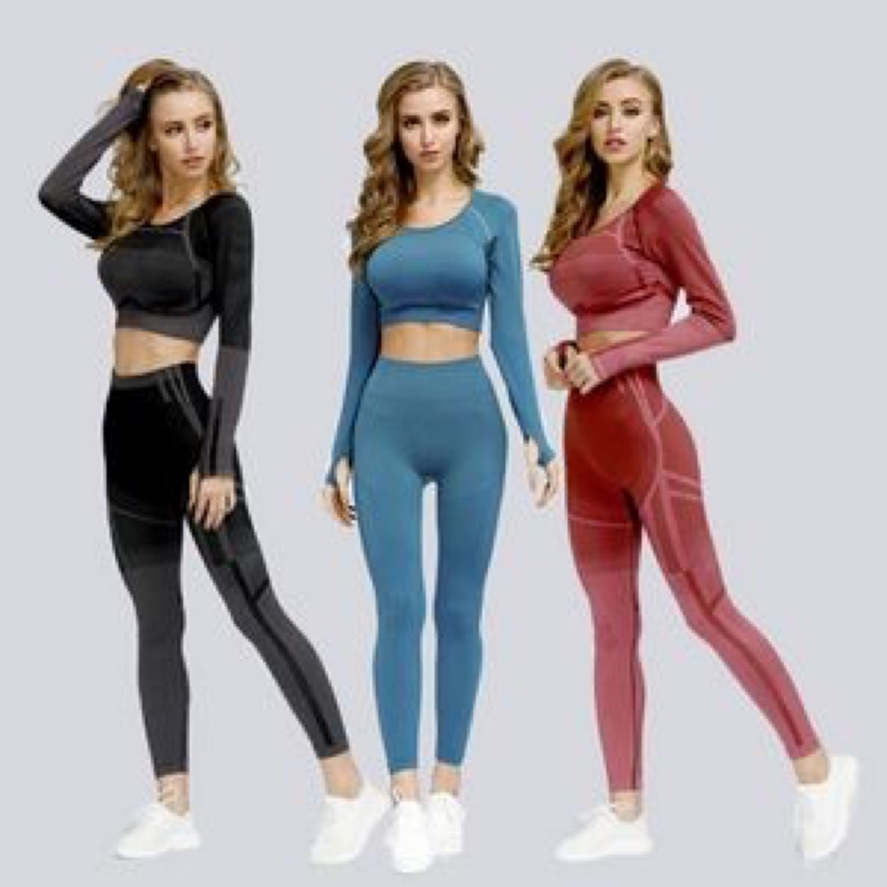 Women'S Fitness Long Sleeve Shirt And Pants Workout Suit 2